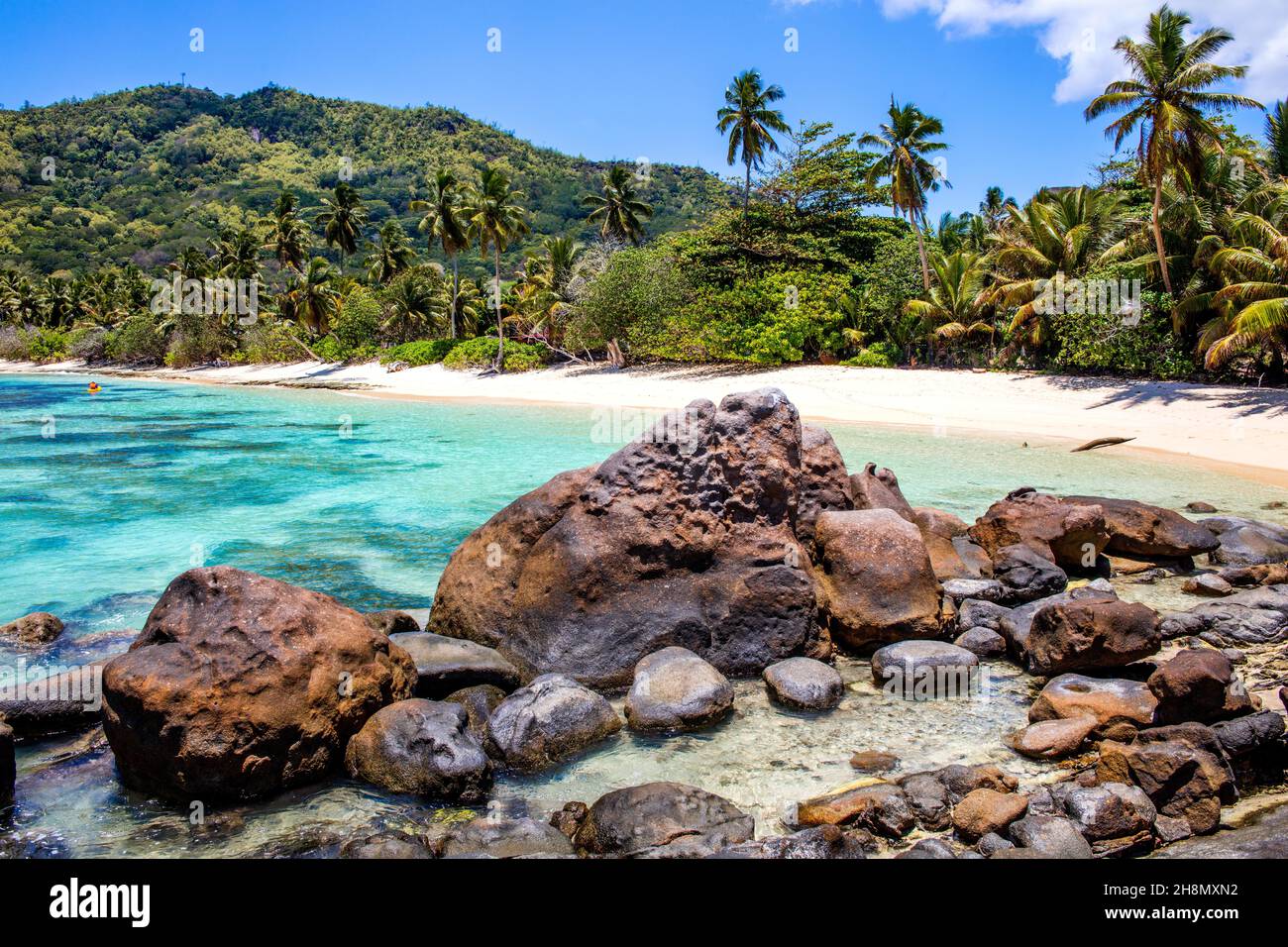 Anse Forbans beach with granite rocks, Mahe, Seychelles, Mahe, Seychelles Stock Photo