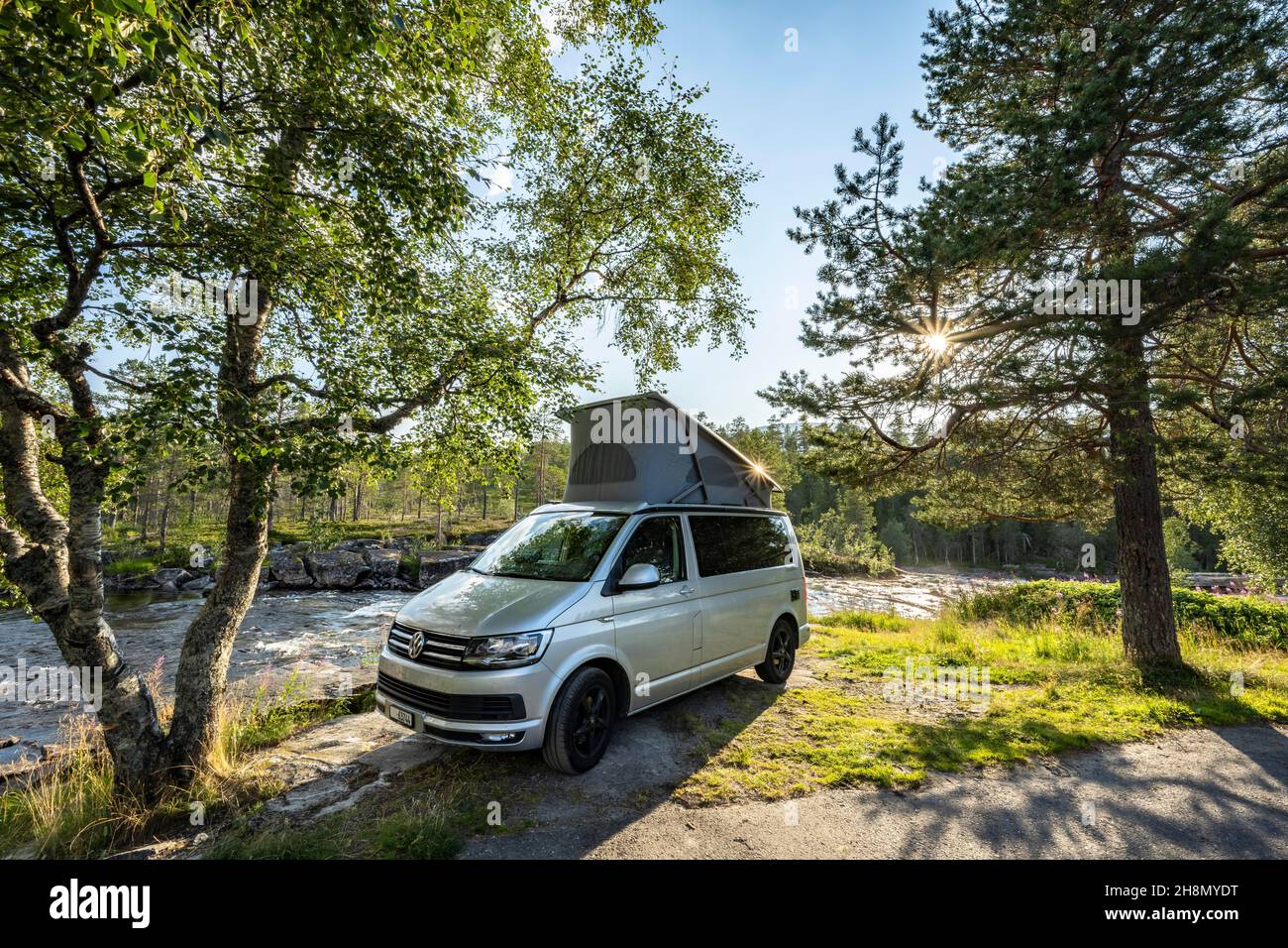 Camper, VW California, Majavatnet, Nordland, Norway Stock Photo