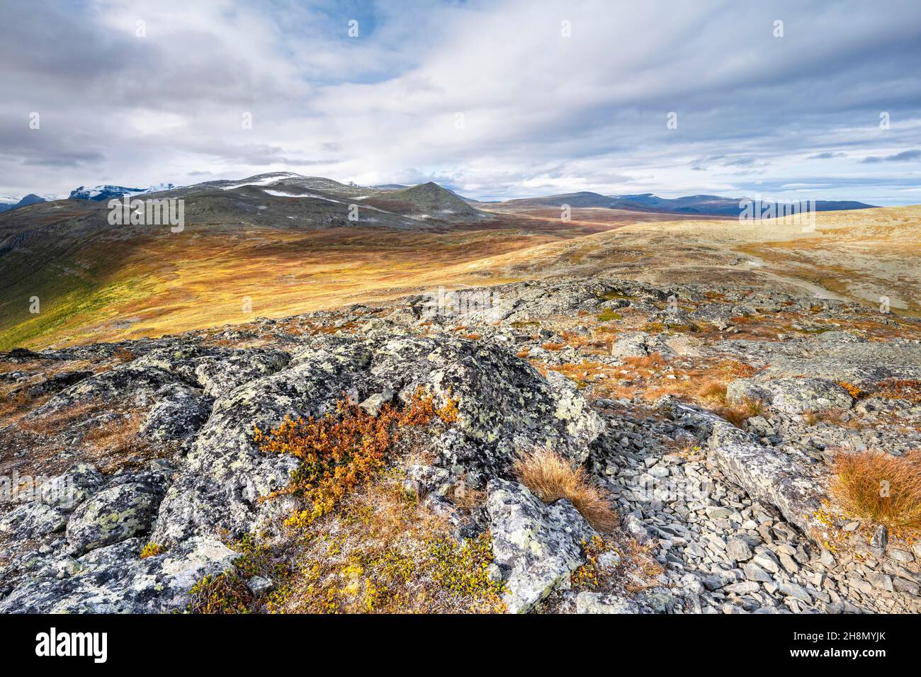 Autumn fell landscape, Sarek National Park, Laponia, Lapland, Sweden Stock Photo