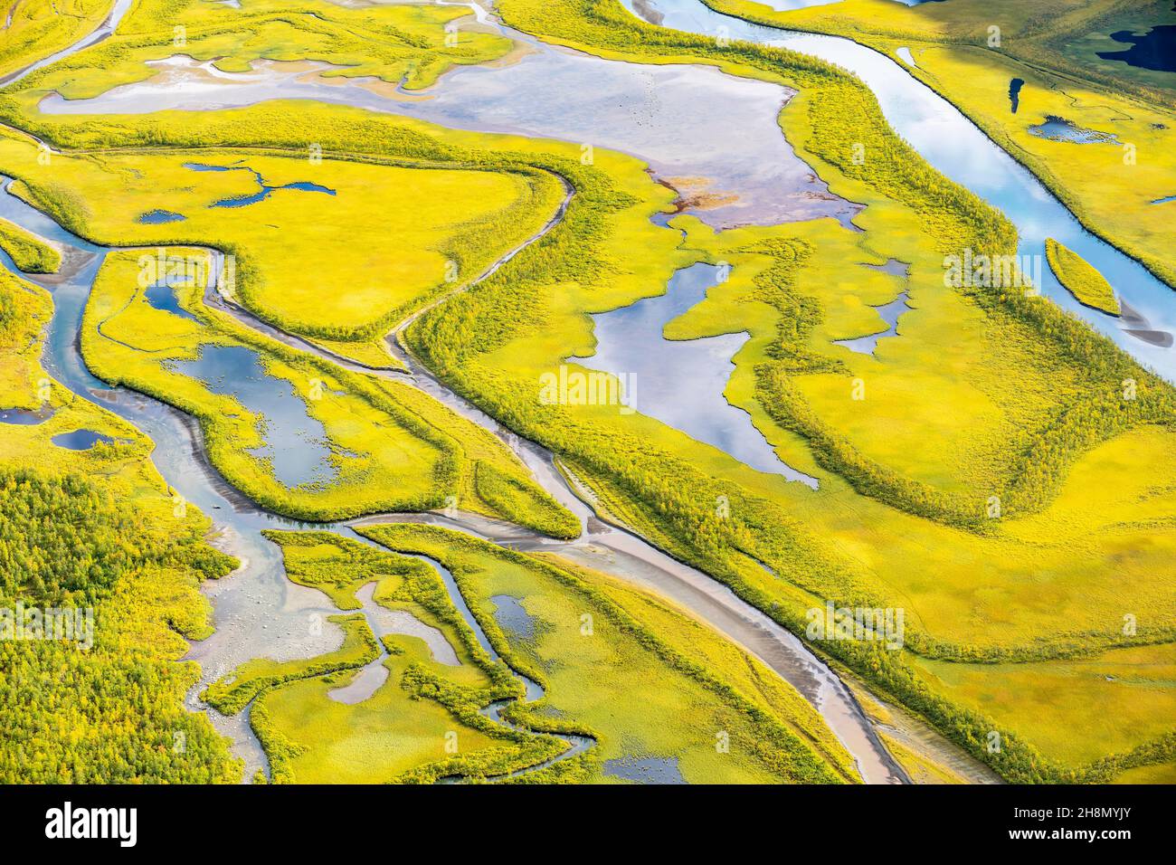 Close-up of the Rapadalen river delta, Rapaaelv river, Sarek National Park, Laponia, Lapland, Sweden Stock Photo