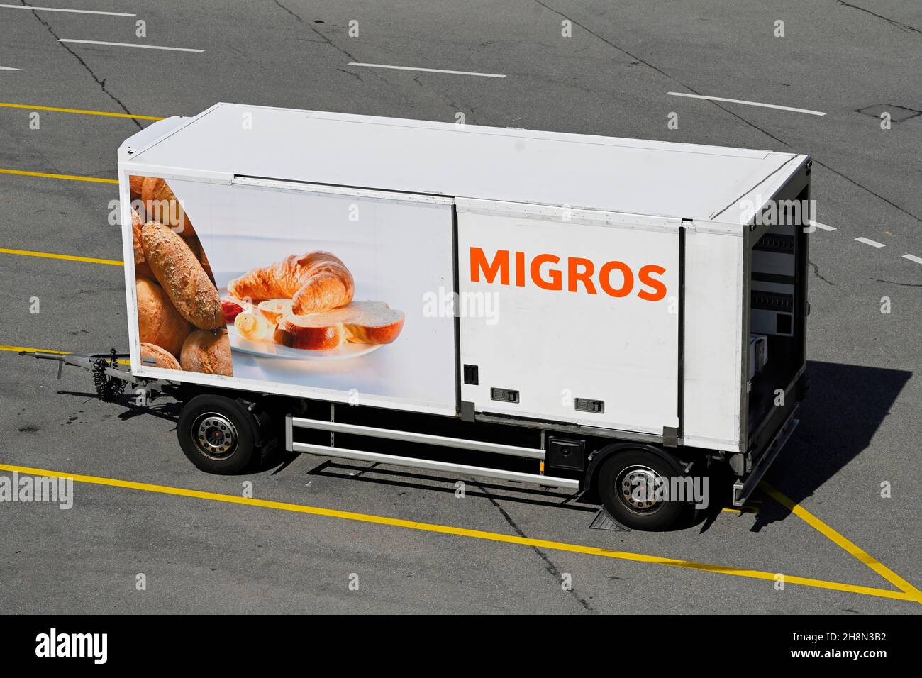 Migros truck trailer, Switzerland Stock Photo