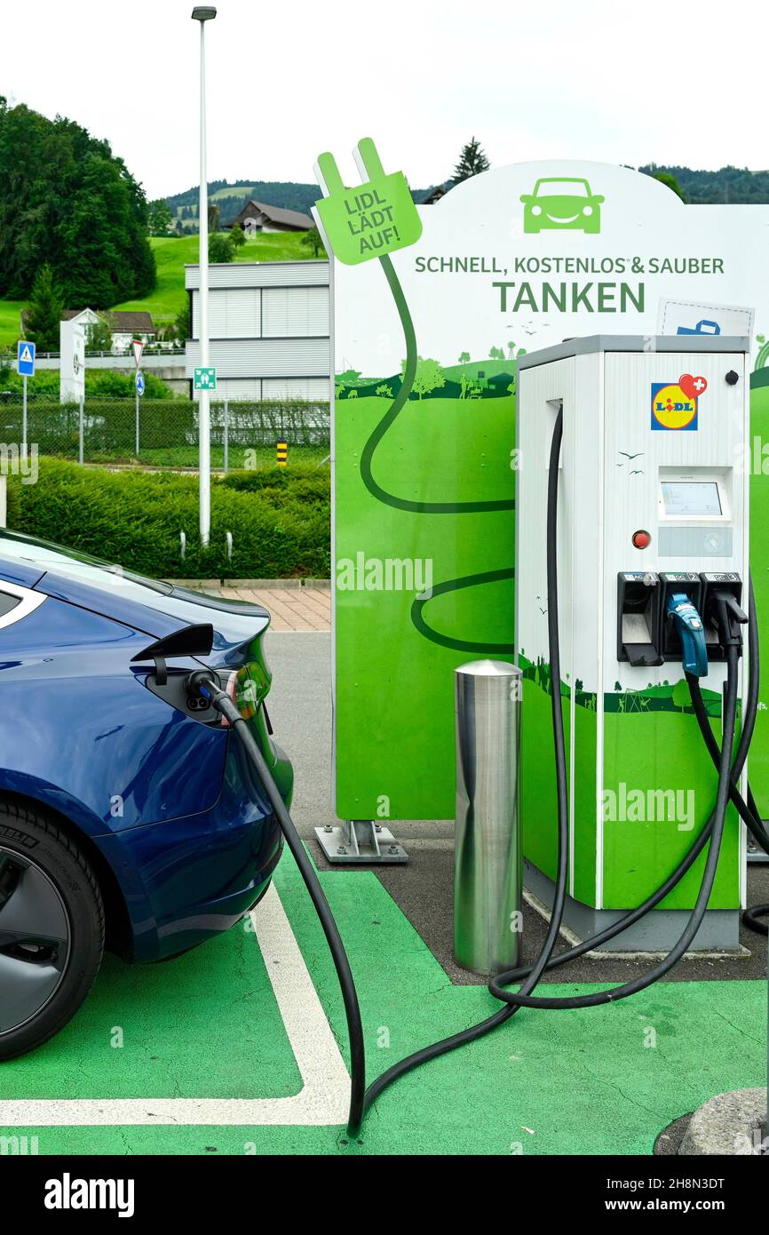 Car when charging Lidl free echarging station Stock Photo Alamy