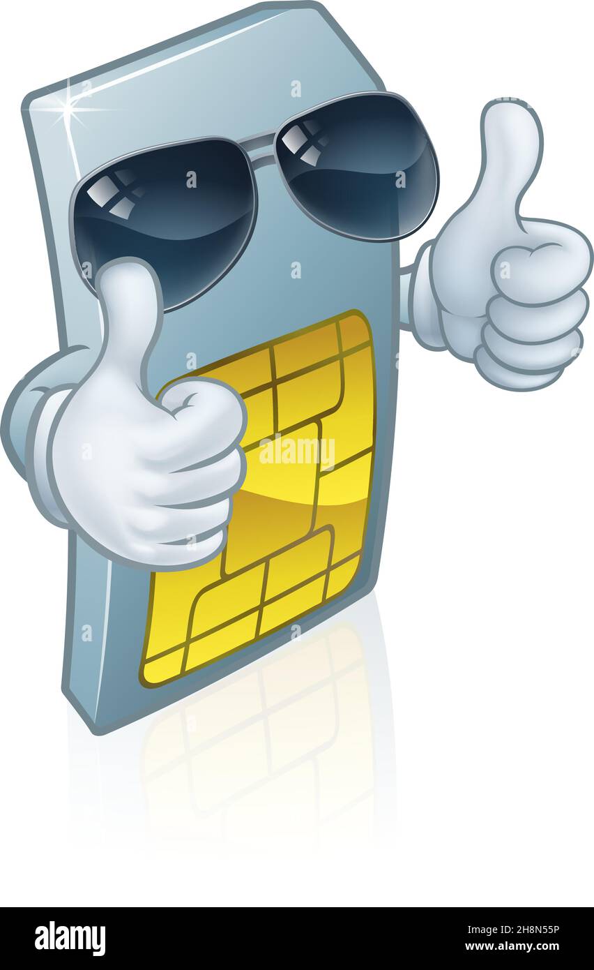 Sim Card Mobile Phone Cool Cartoon Mascot Stock Vector