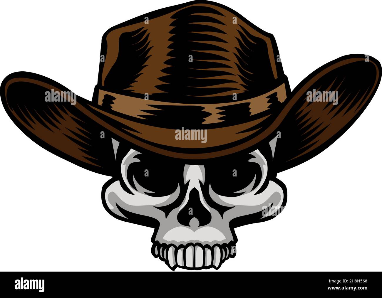 Skull Cowboy Hat Grim Reaper Cartoon Stock Vector
