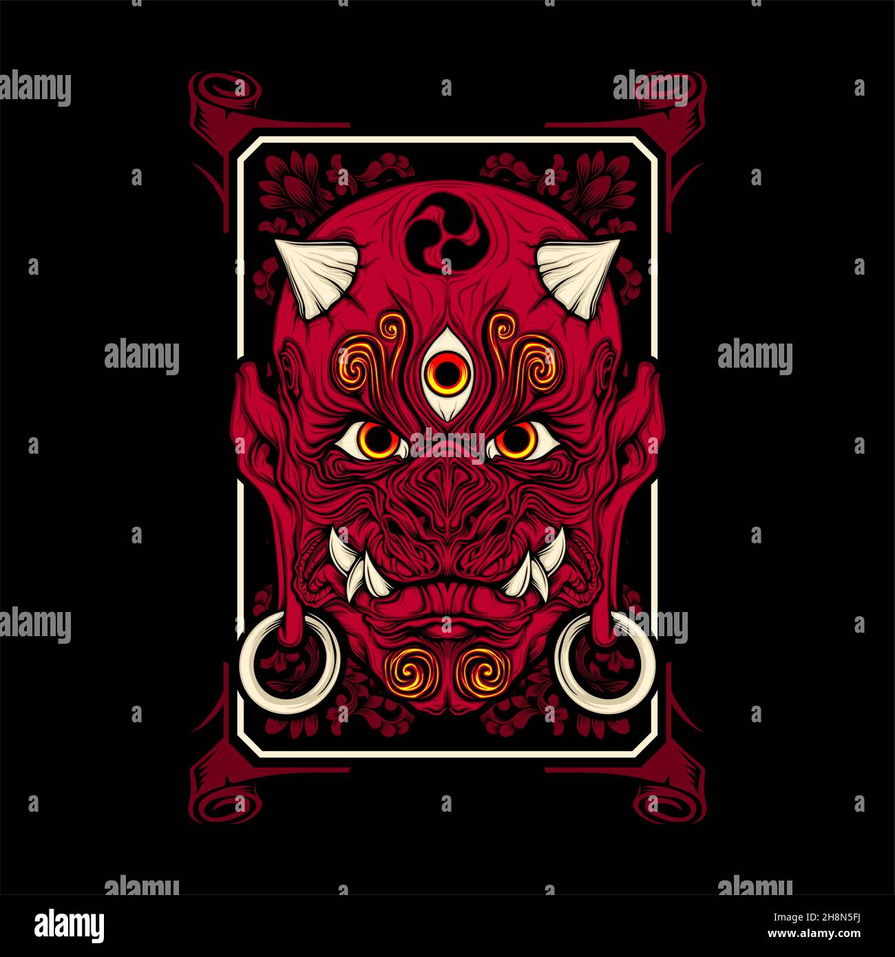 japanese demon mask with awesome background Stock Vector