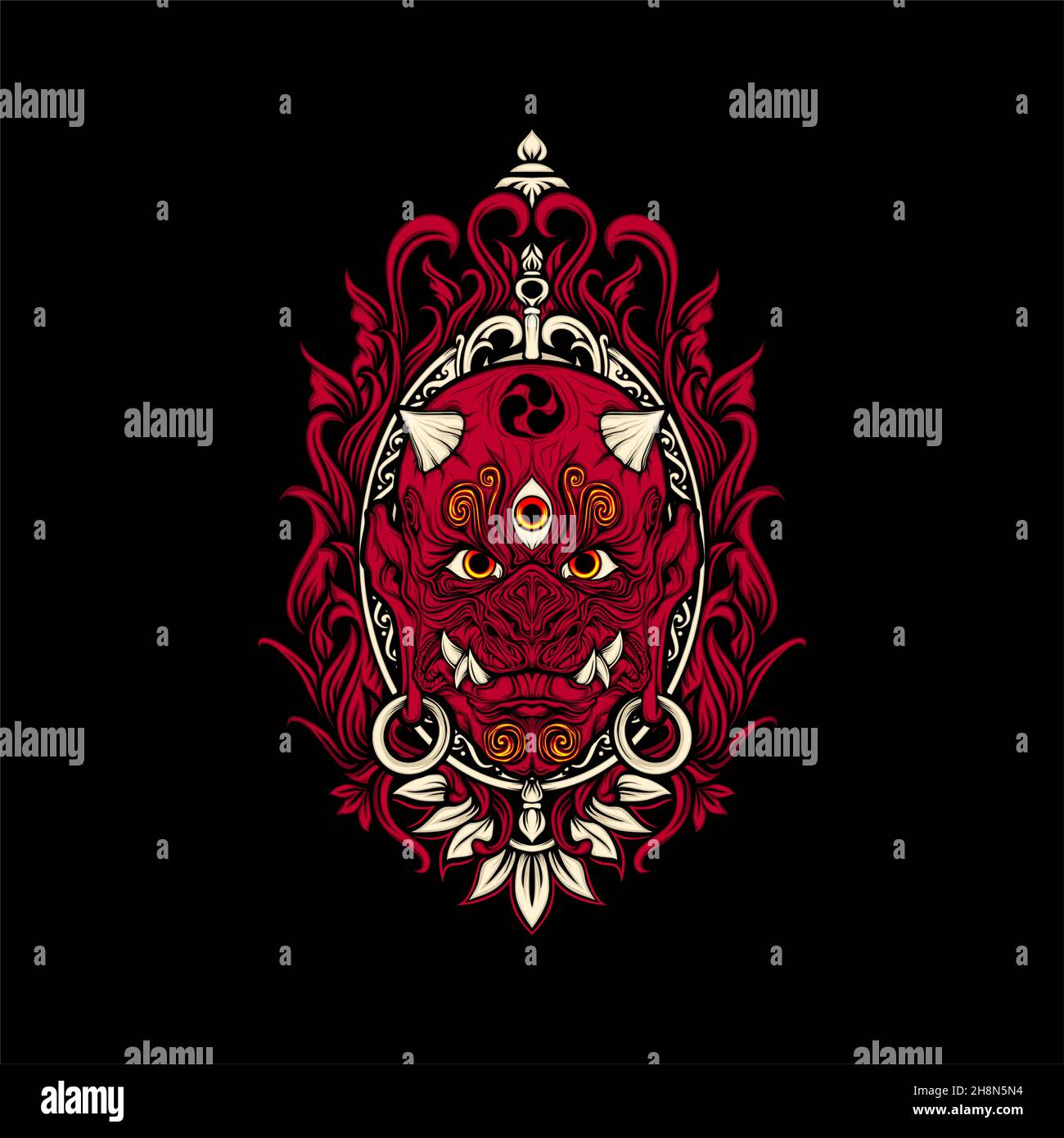 japanese demon mask with awesome background Stock Vector
