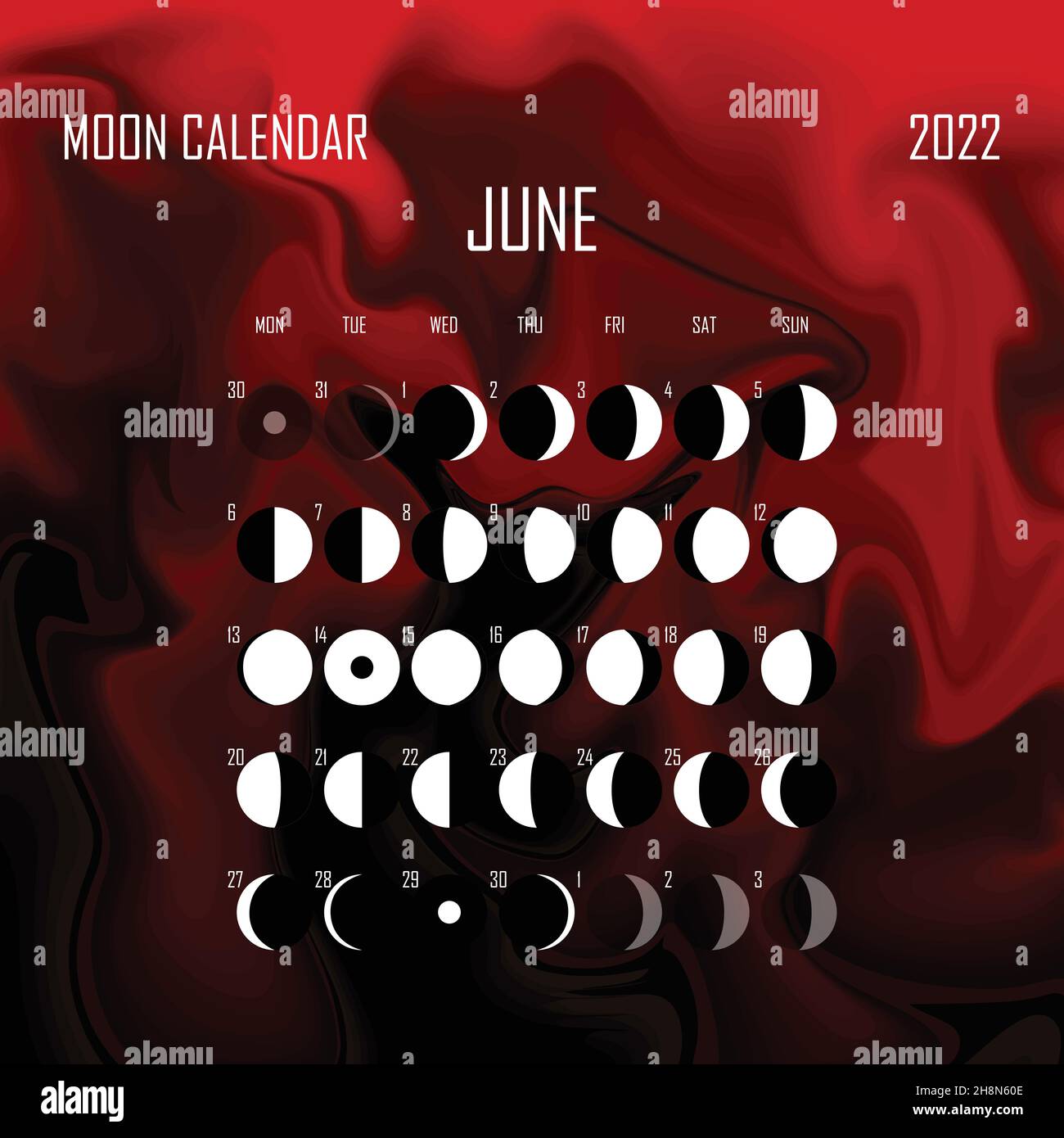 June 2022 Moon calendar. Astrological calendar design. planner. Place