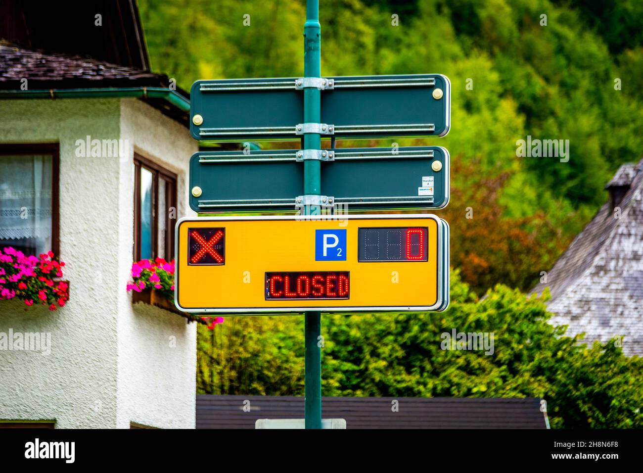 Yellow modern parking sign Stock Photo