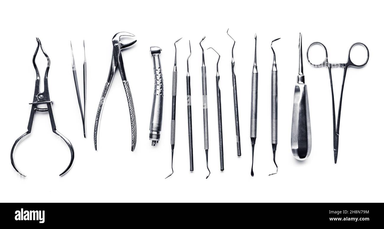 Different metal medical tools isolated Stock Photo Alamy
