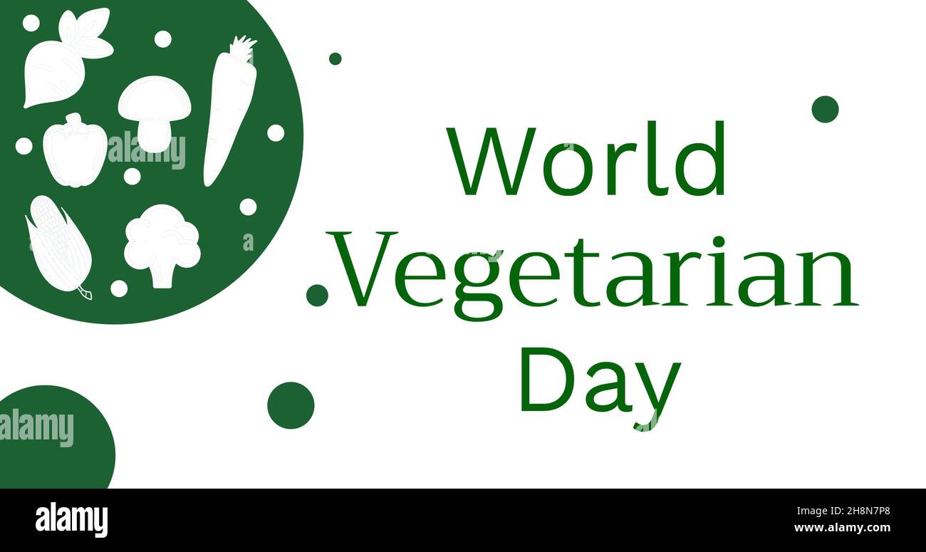 World vegetarian day by digital composite of fruits and vegetables on white background Stock Photo