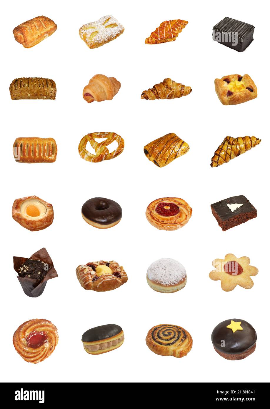 Set of delicious german pastry products fresh baked and isolated on