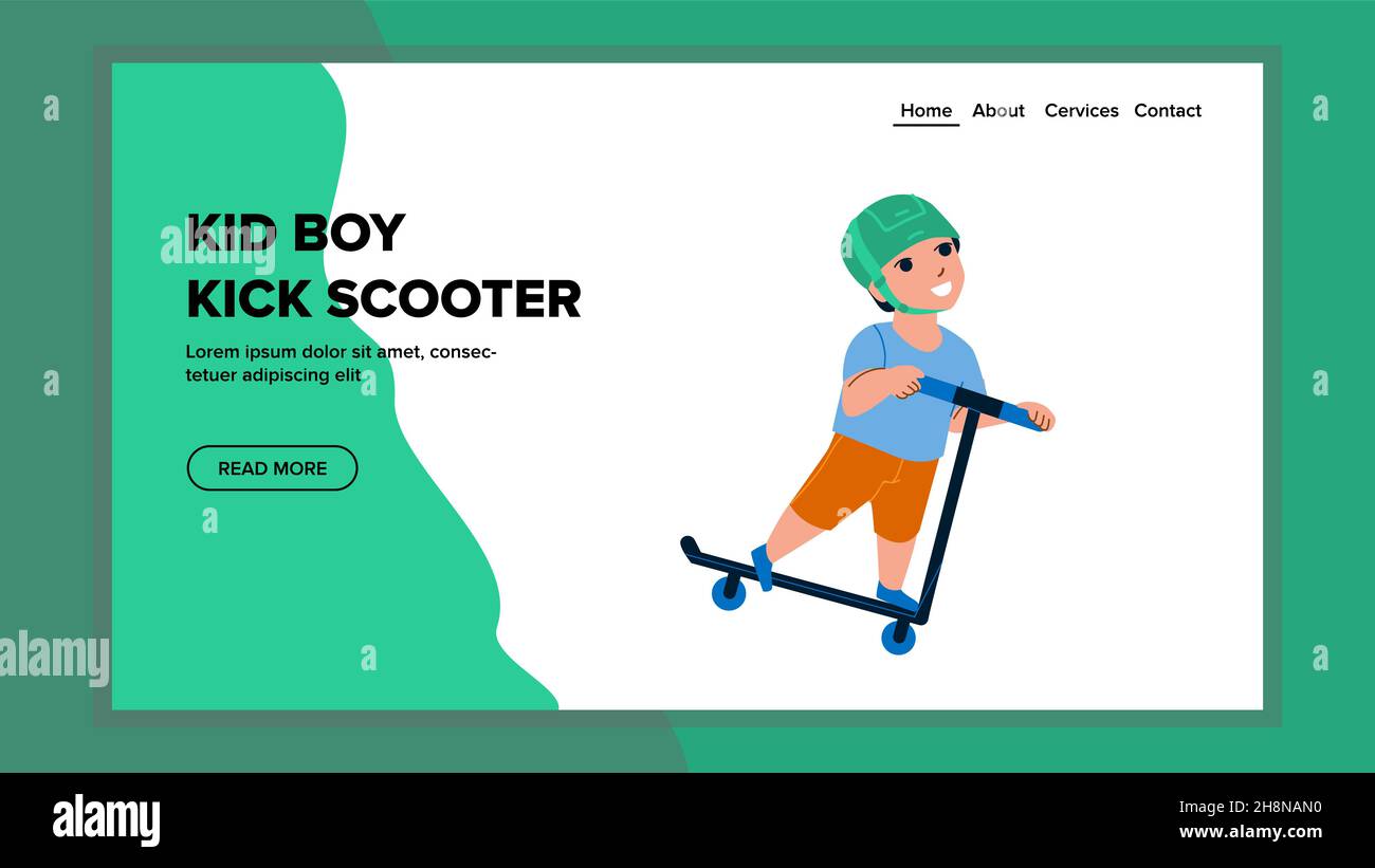 Kid Boy Riding Kick Scooter On Urban Street Vector Stock Vector Image