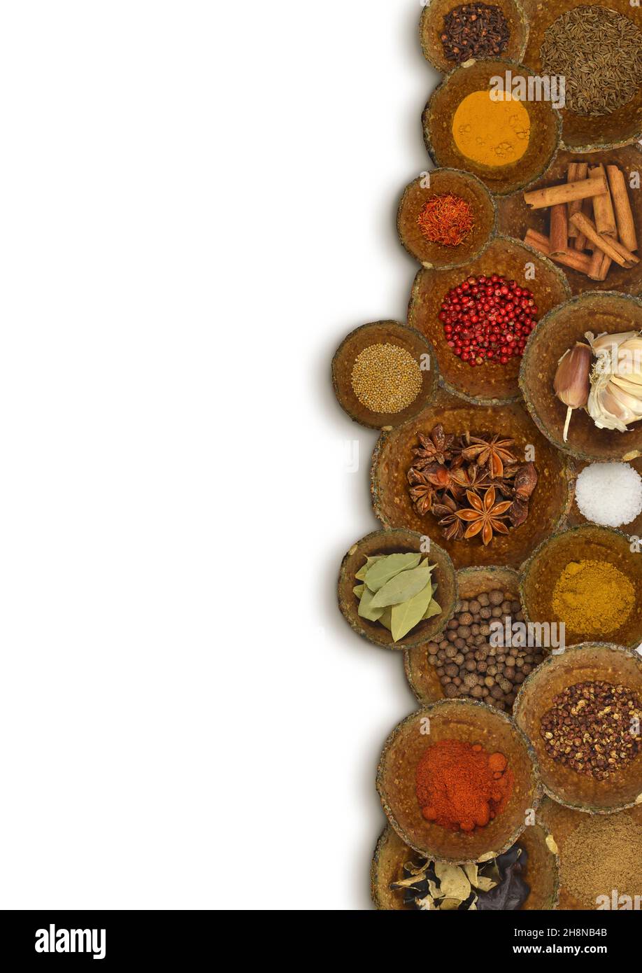 group of different colorful spices isolated on white background Stock ...