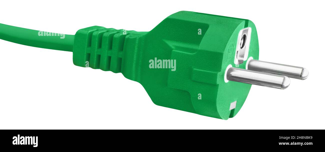 Green energy with cable and plug isolated against white background ...