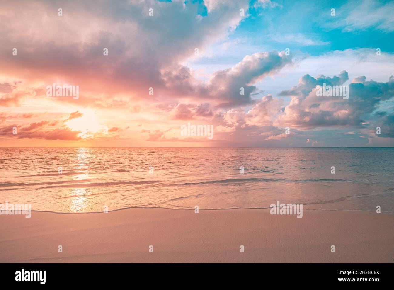 Closeup sea sand beach. Panoramic beach landscape. Inspire tropical ...