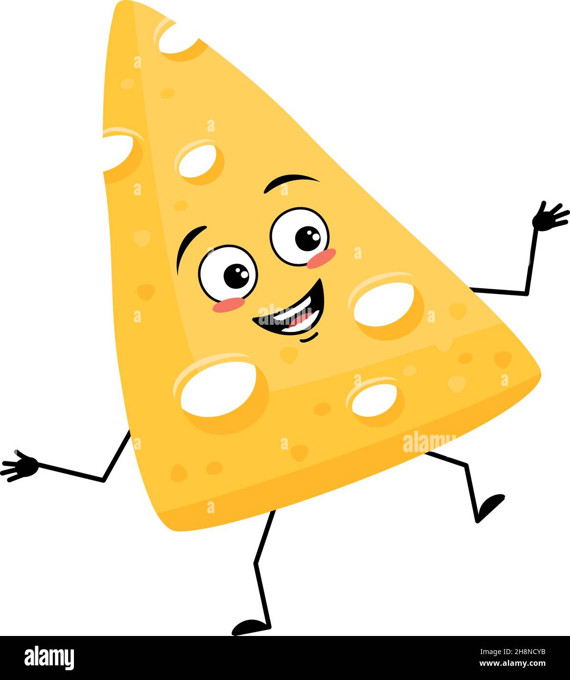 Cute cheese character with joyful emotions, happy face, smile, eyes, arms  and legs. Fun dairy meal or snack. Vector flat illustration Stock Vector  Image & Art - Alamy