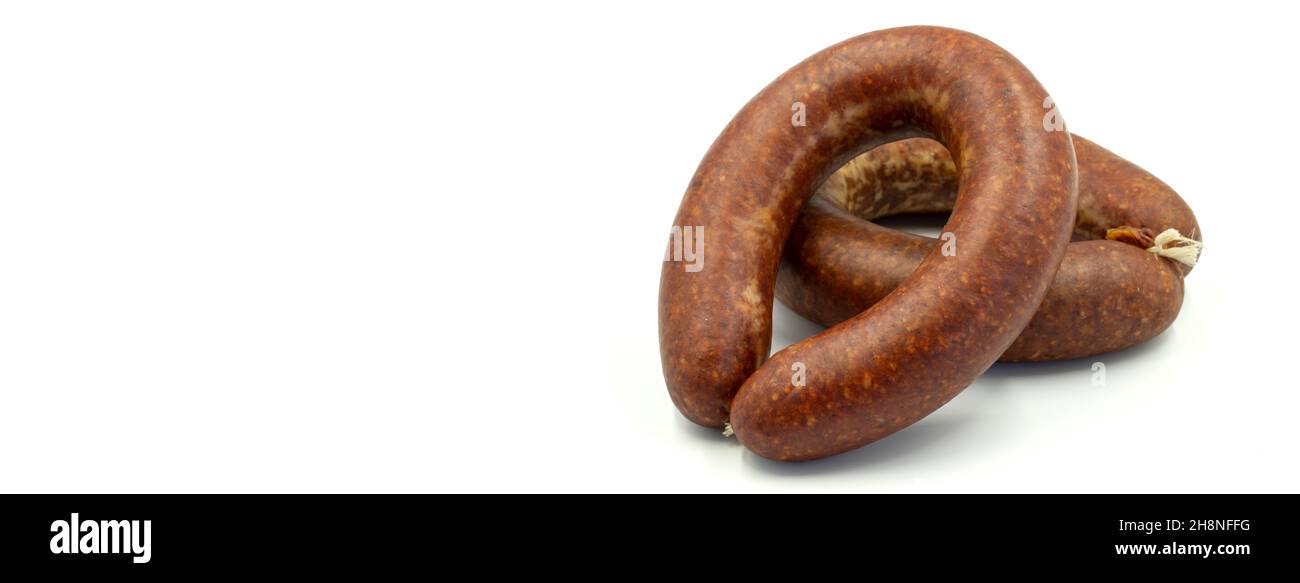 Turkish sausage on a white background. Sausage made from beef. Kangal