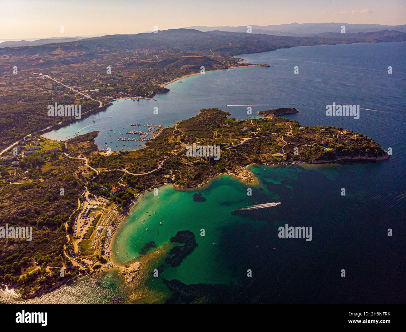 Aerial view of land and the sea beautiful Lagonisi in Greece Stock