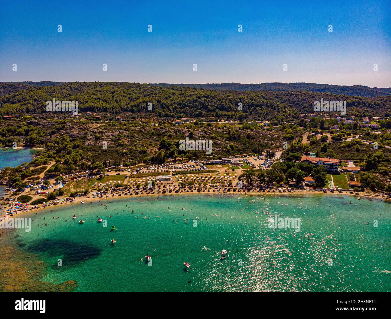Aerial view of land and the sea beautiful Lagonisi in Greece Stock