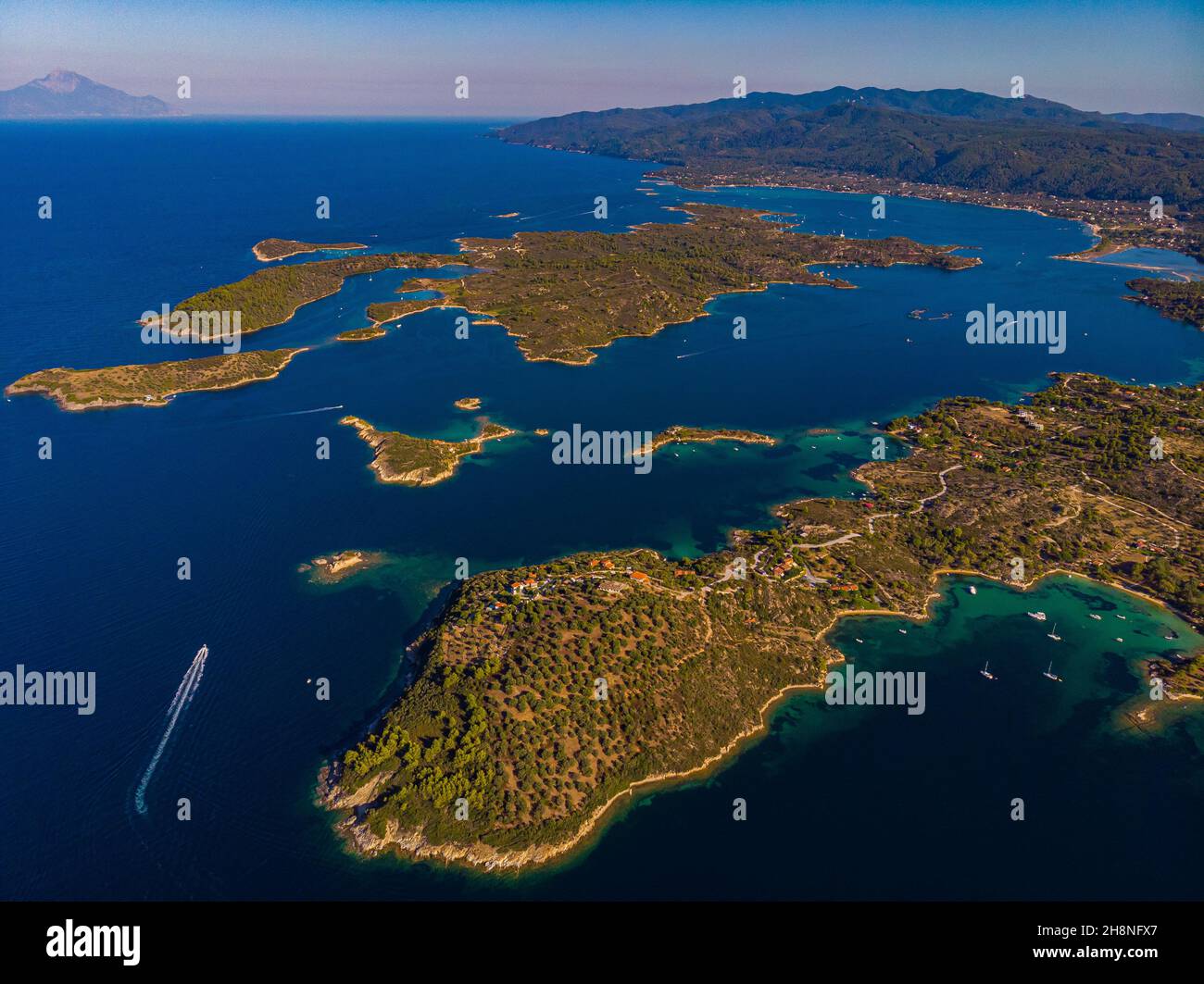 Aerial view of land and the sea beautiful Lagonisi in Greece Stock