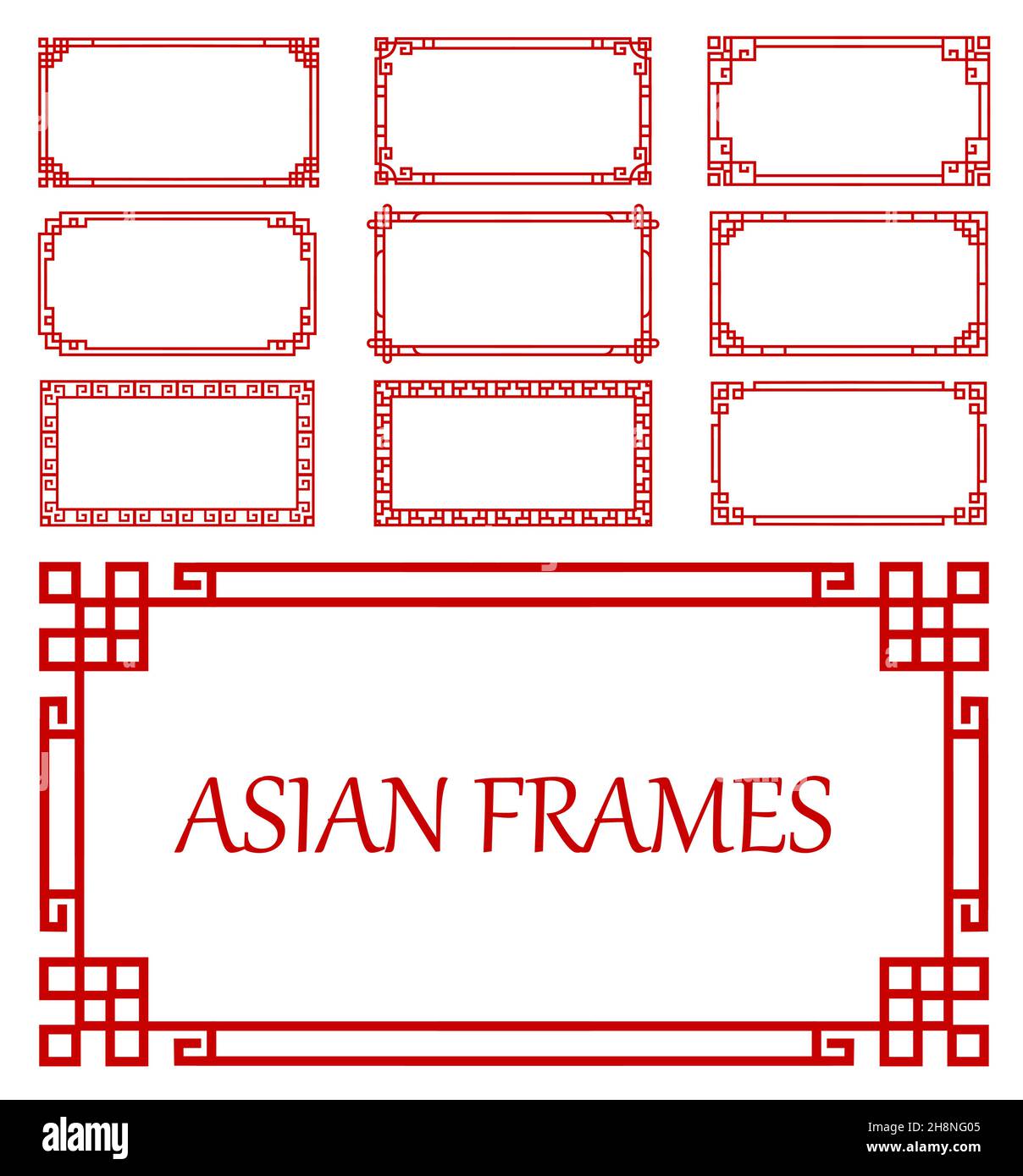 Korean, chinese and japanese asian red frames and borders. Oriental  rectangular frames with endless knot line ornaments, vector asian geometric  tradit Stock Vector Image & Art - Alamy
