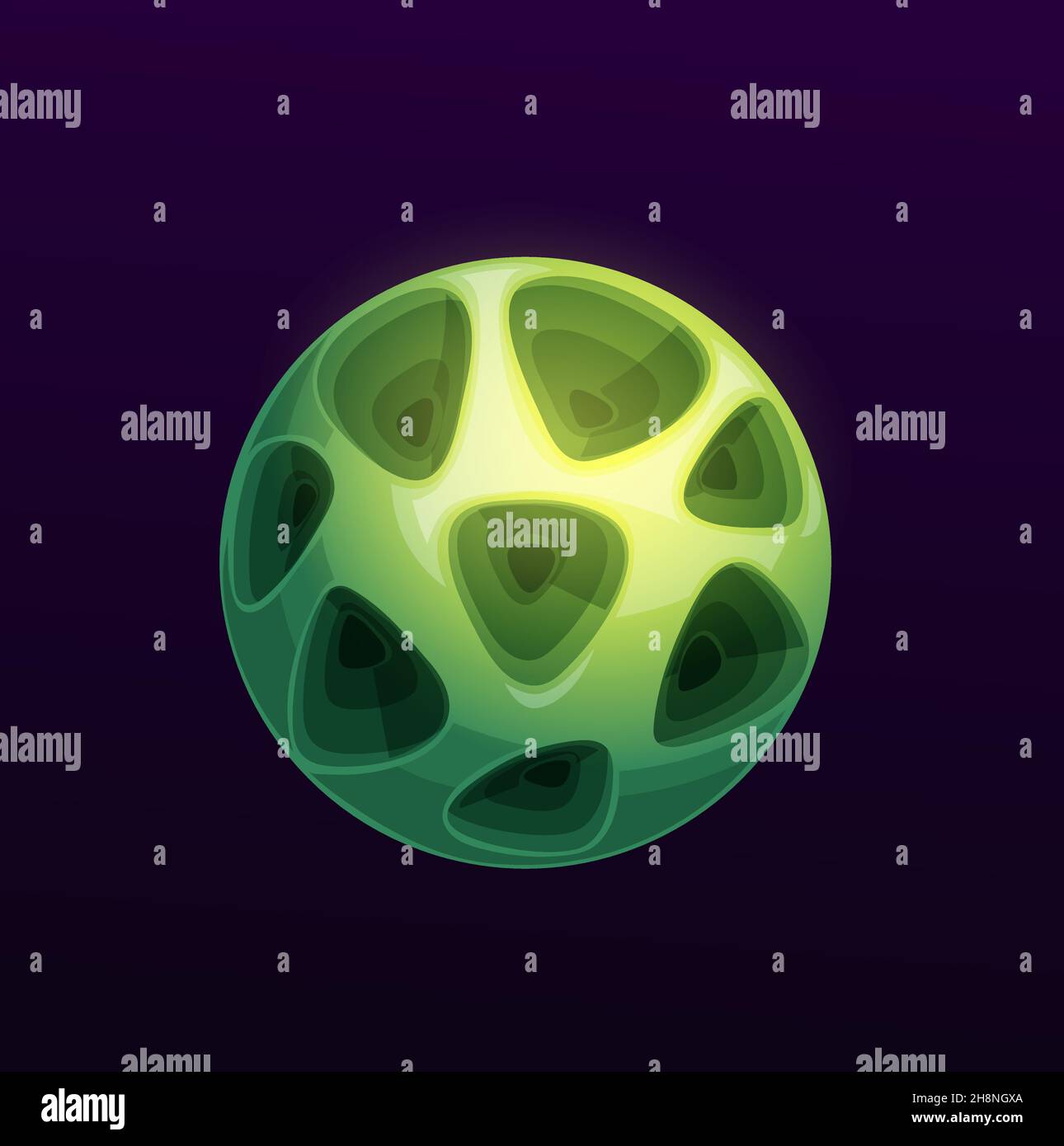 Cartoon green space planet with holes, fantasy galaxy and alien ...