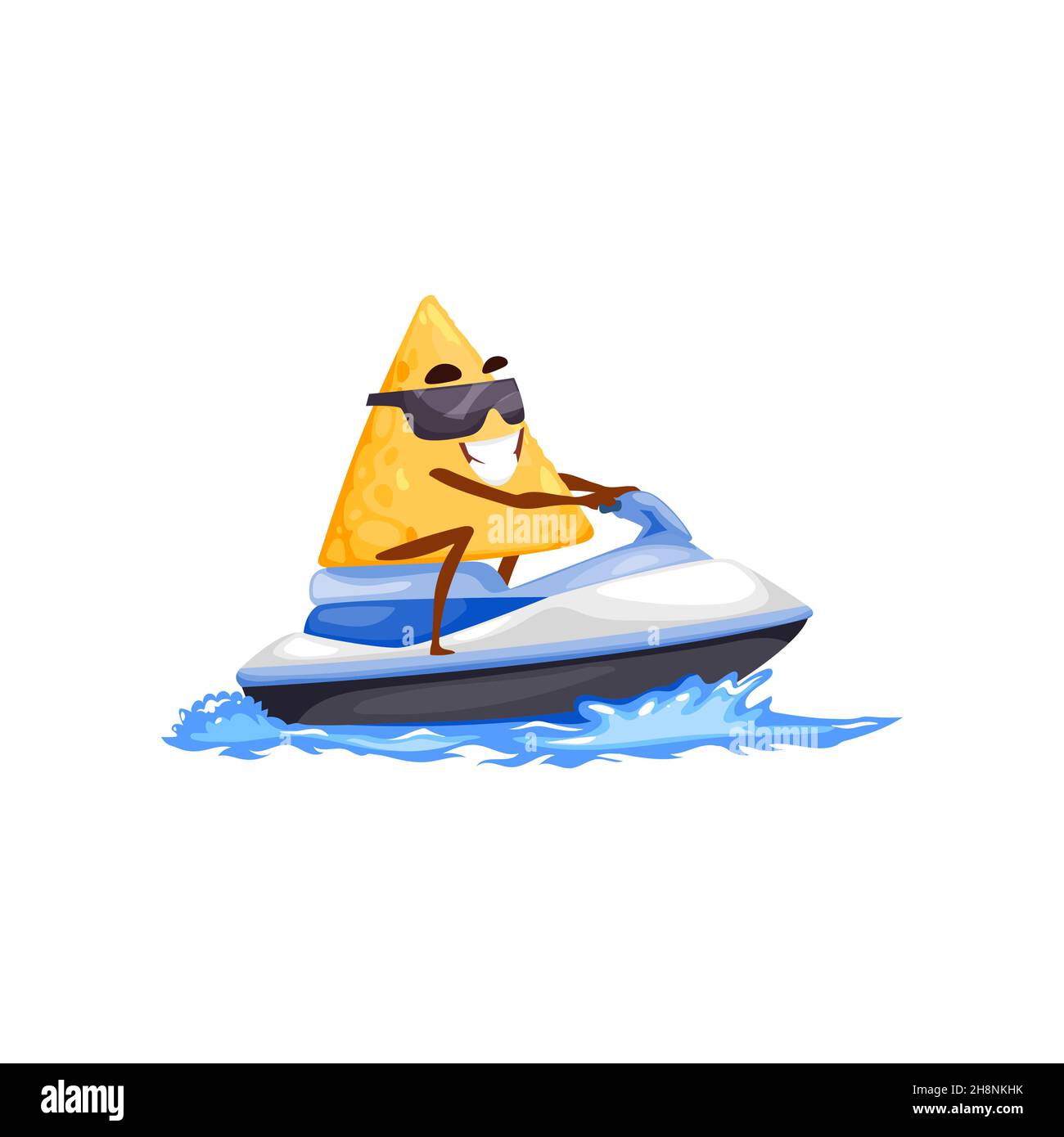 Nachos surfing on water jet ski motorcycle isolated funny cartoon  character. Vector corn tortilla or crispy chips in sunglasses, summer  holidays sport Stock Vector Image & Art - Alamy