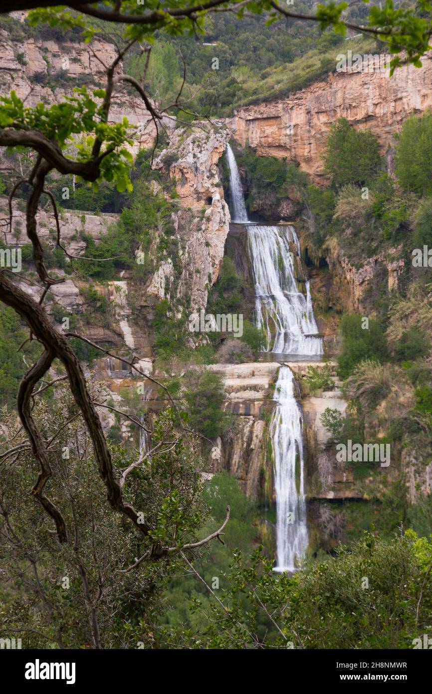 Sant Miquel del Fai with waterfall, Barcelona, Spain Stock Photo