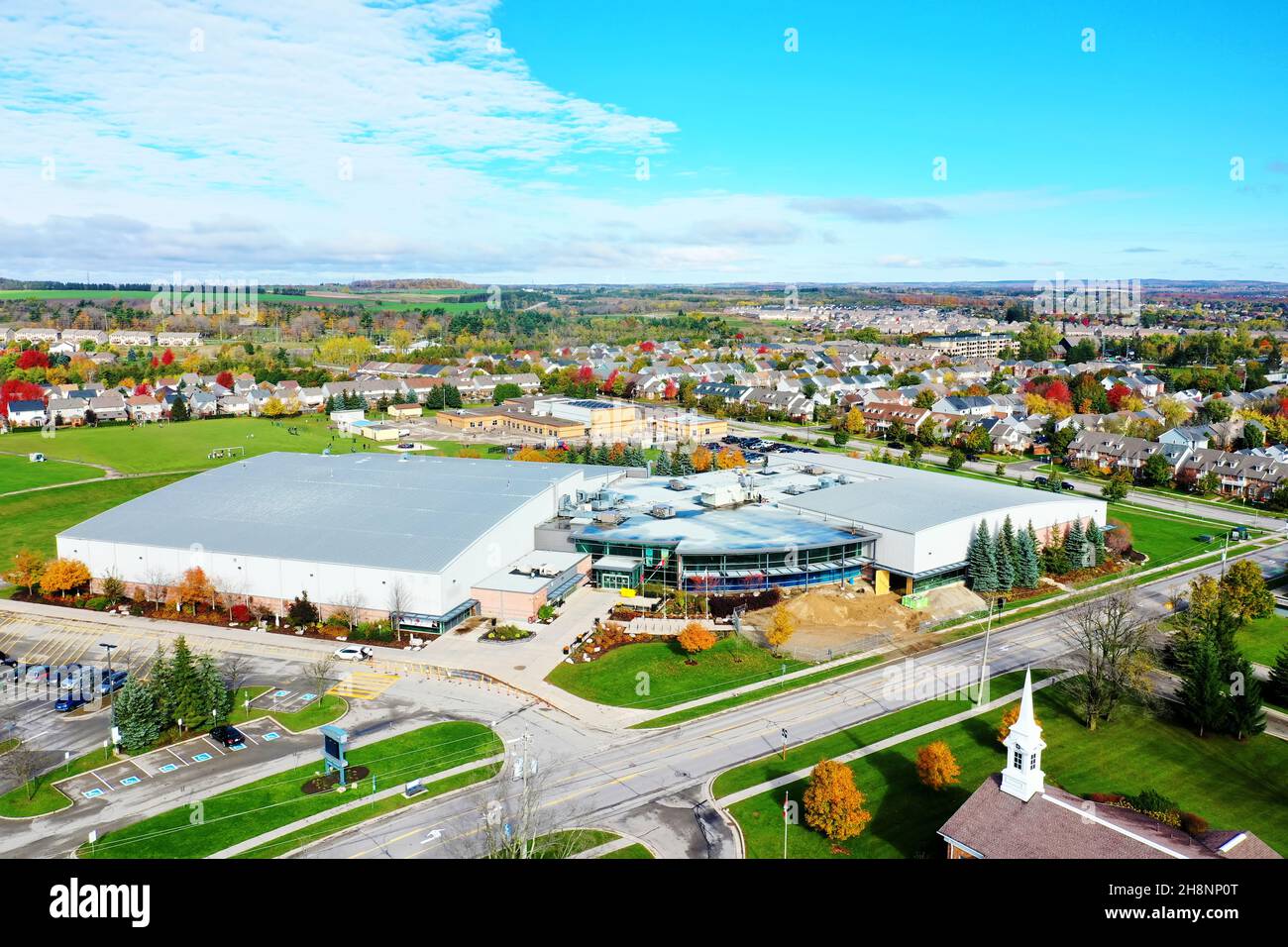 An aerial of Alder Street Community Centre in Orangeville, Ontario