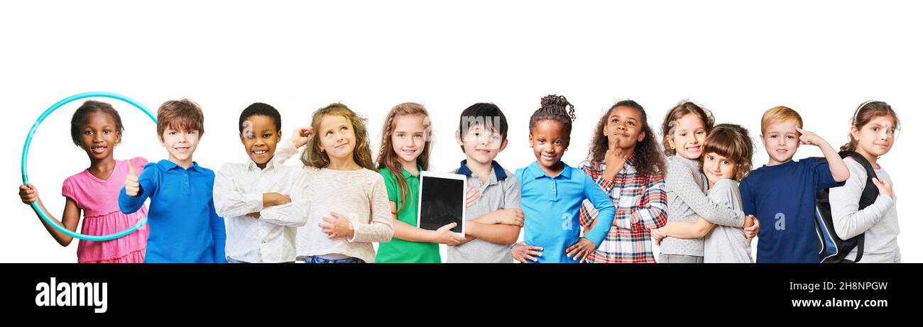 Panorama with many happy and active children as back to school and education concept Stock Photo