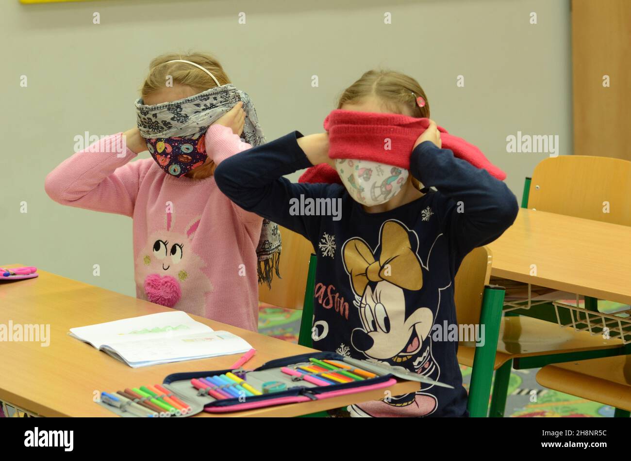 children at school and their expression, protest, refusal, rebel Stock Photo