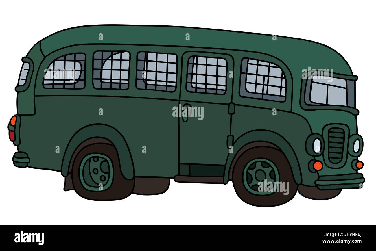 Hand drawing of an old green prison bus Stock Photo