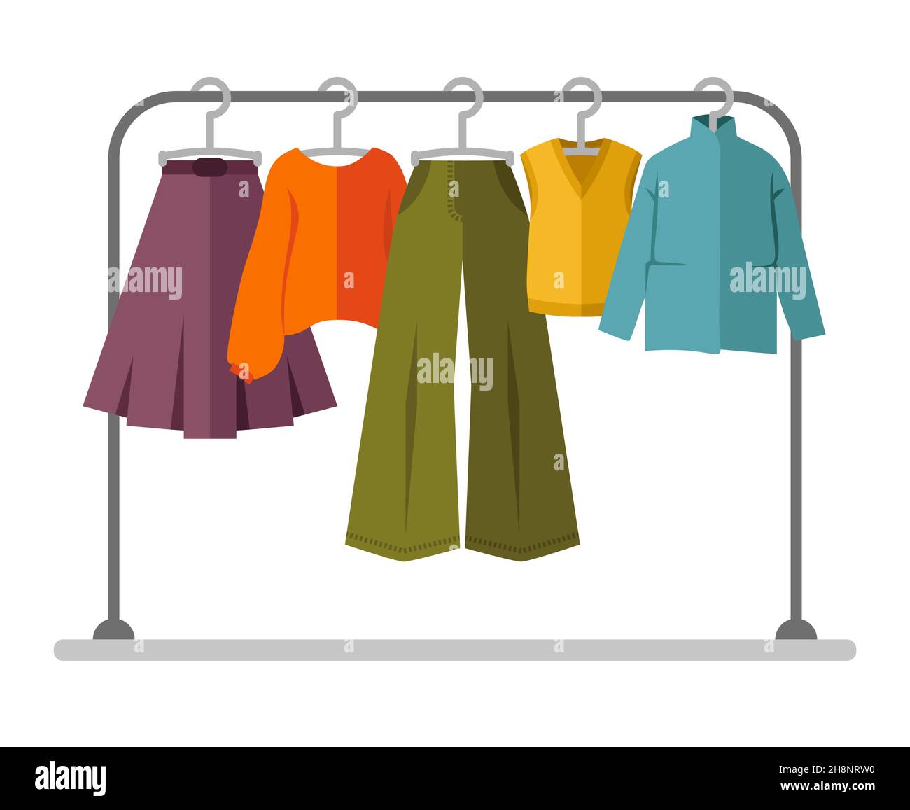 Vector illustration, set of clothes on a hanger. Clothing store, autumn