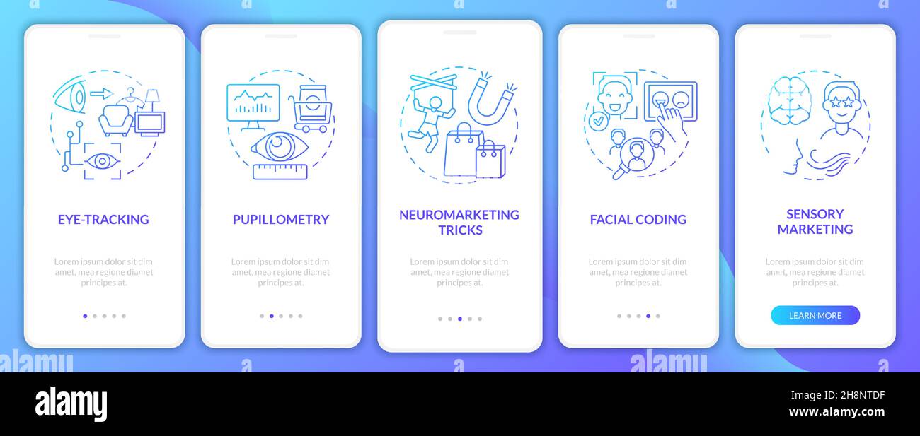 Neuroscience methods onboarding mobile app page screen Stock Vector
