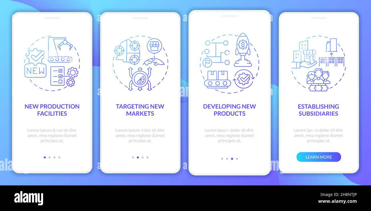 Internal business growth blue gradient onboarding mobile app page screen Stock Vector