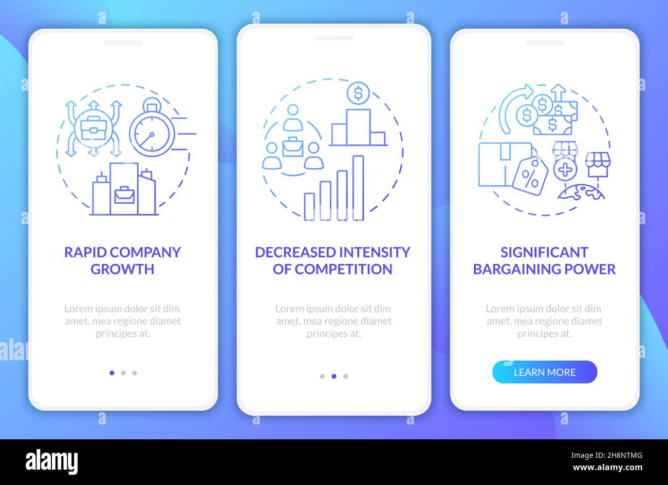 External growth advantages blue gradient onboarding mobile app page screen Stock Vector