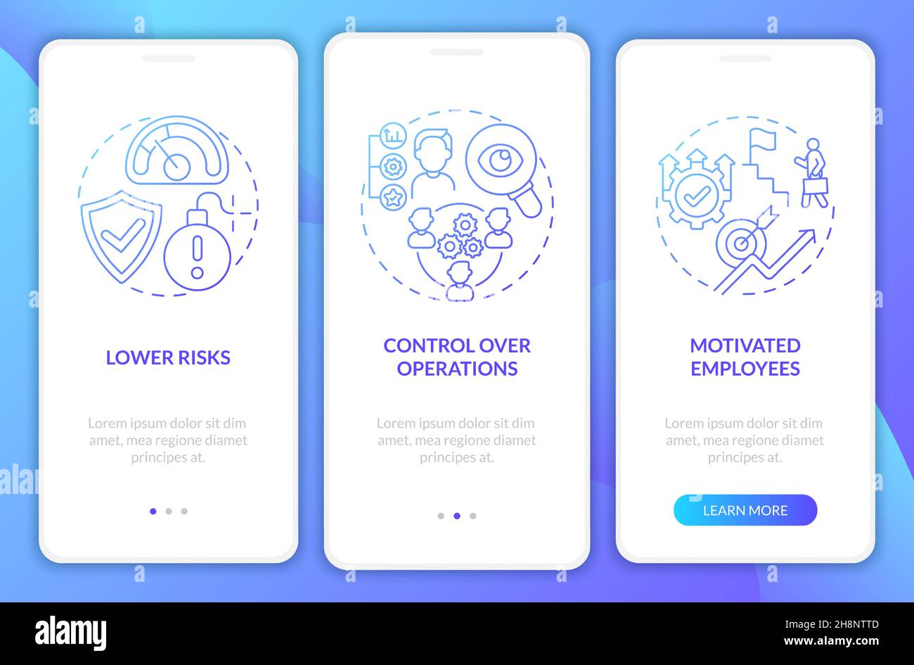 Internal growth advantages blue gradient onboarding mobile app page screen Stock Vector