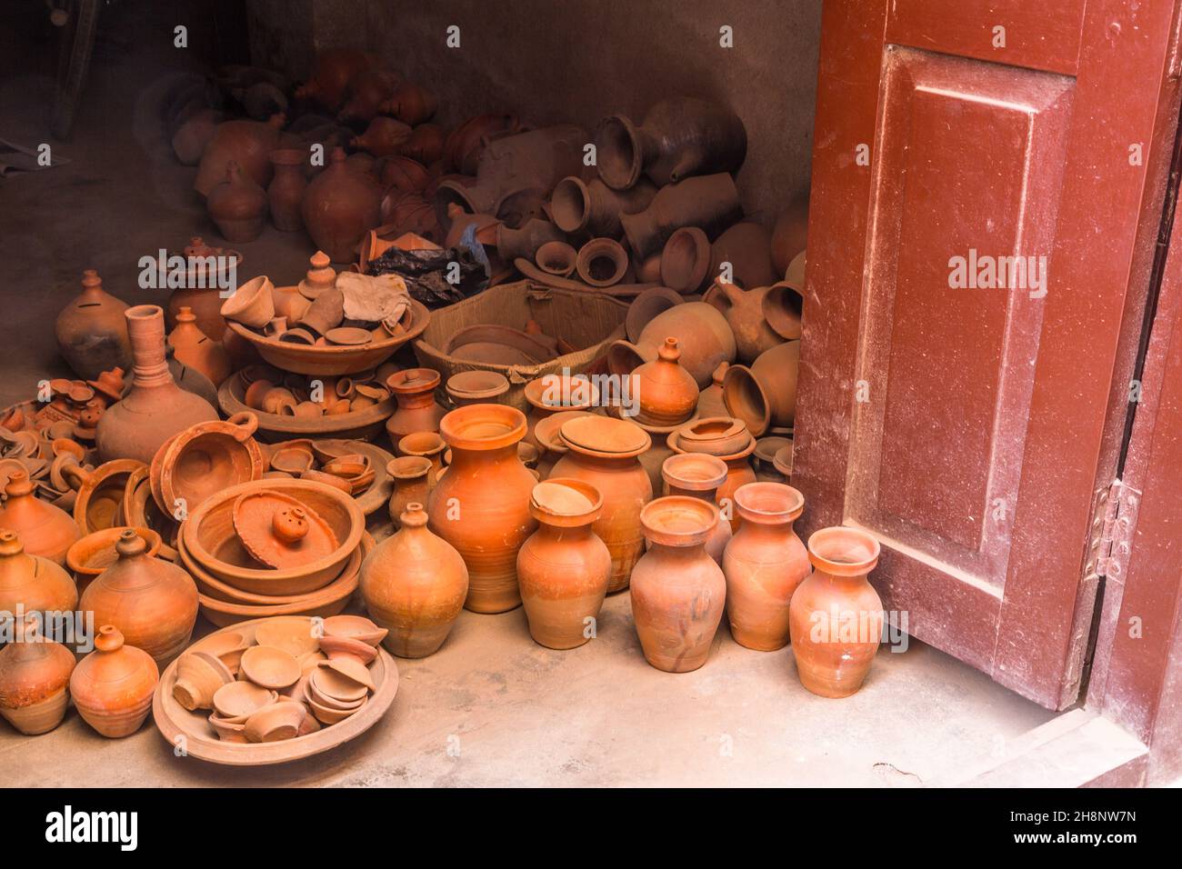 Ceramic pots in a pottery in the medieval Newari city of