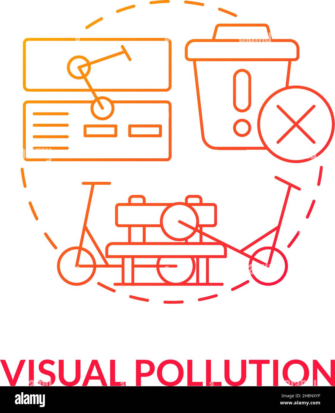 Visual pollution red gradient concept icon Stock Vector