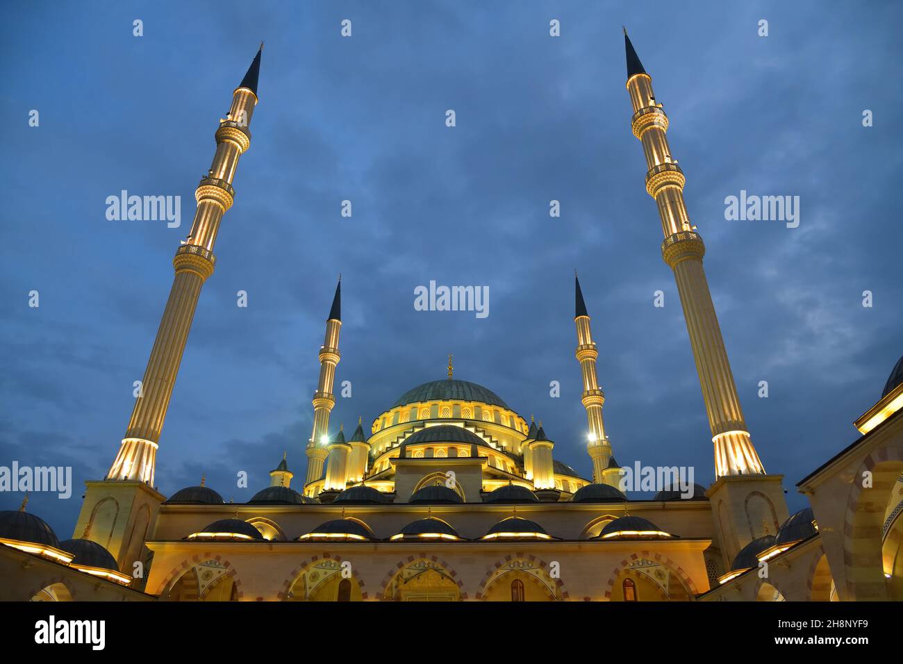 Ahmad Kadyrov Mosque Heart of Chechnya shown at night. Grozny, Chechnya, Russia Stock Photo