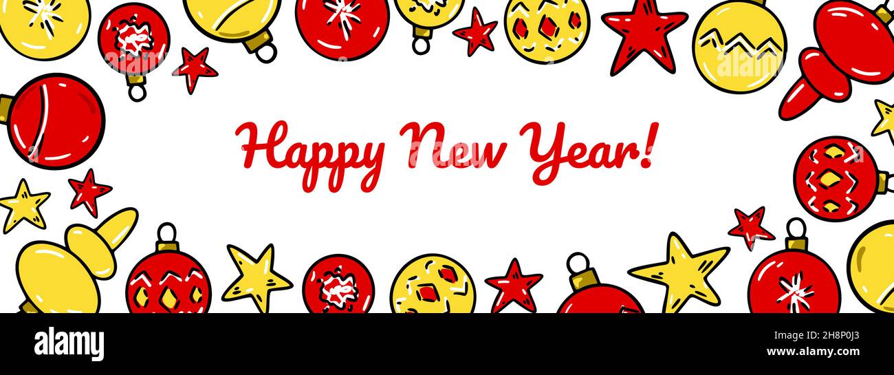 Colorful horizontal Merry Christmas and Happy New Year greeting card ...