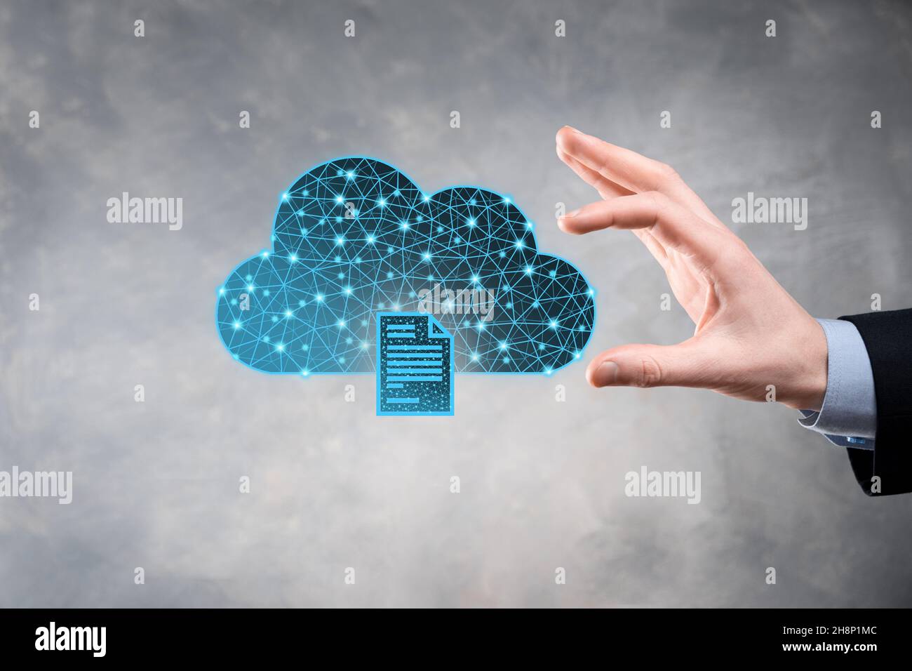 Cloud technology. Polygonal wireframe cloud storage sign with document ...