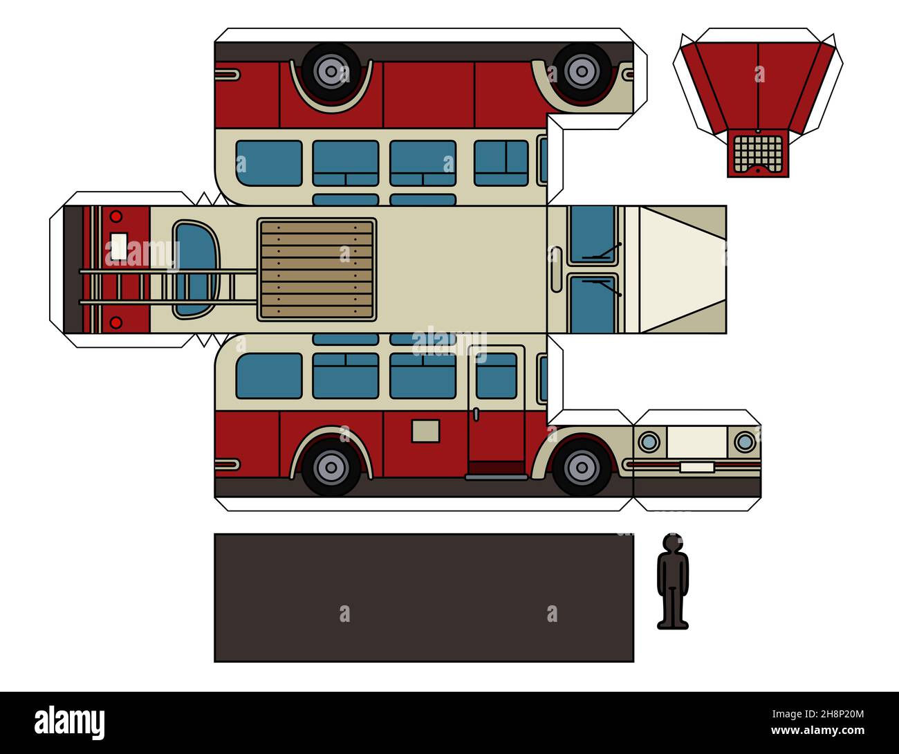 Paper model of a vintage red and cream bus Stock Photo - Alamy