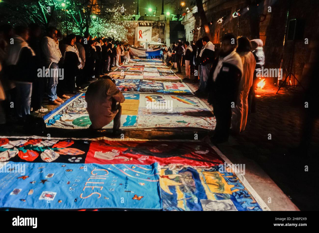 Paris, France, Large Crowd People, Mourning, Deaths, AIDS Patchwork ...