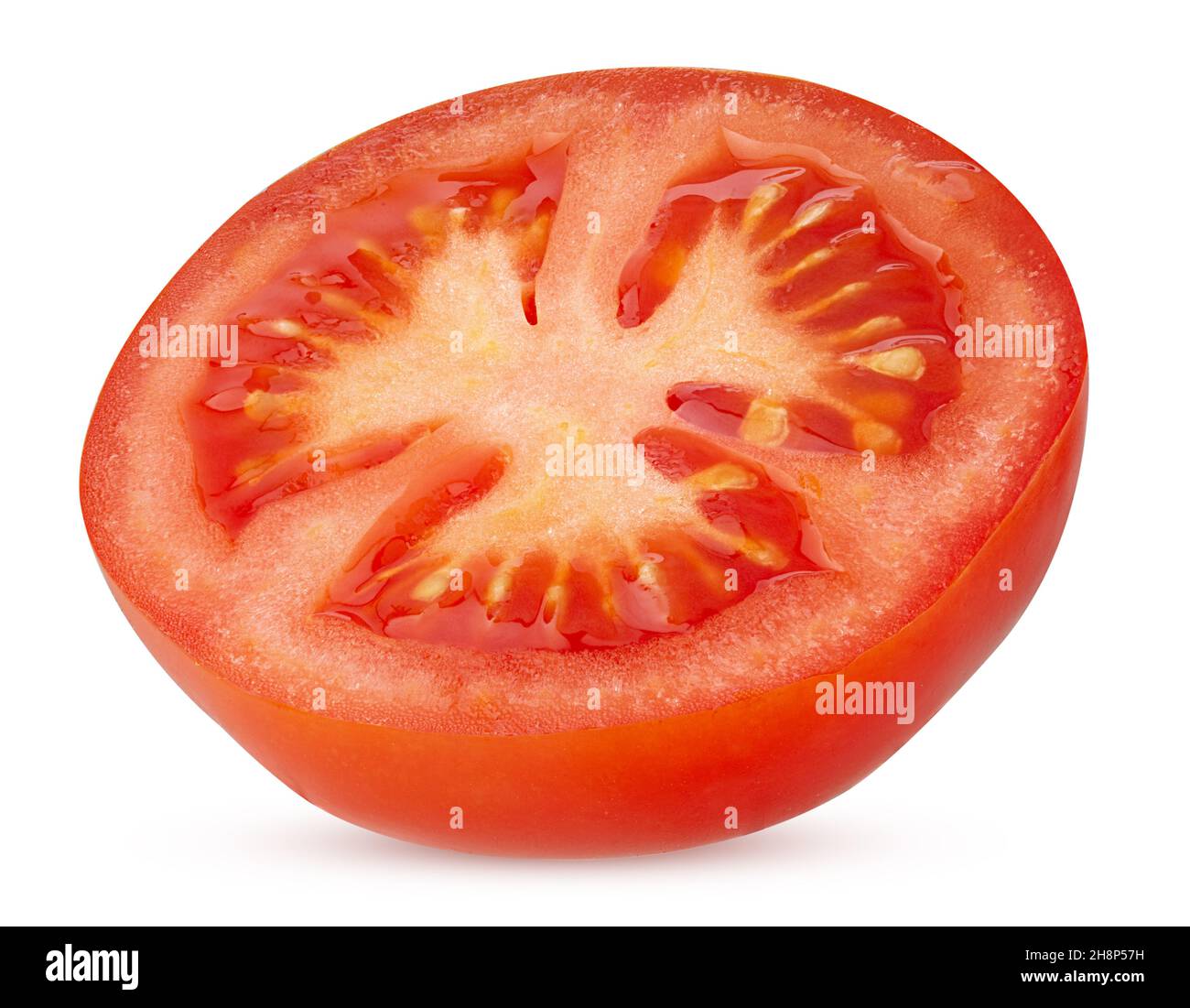 Fresh red tomato cut in half isolated on white background Clipping Path. Full depth of field. Stock Photo