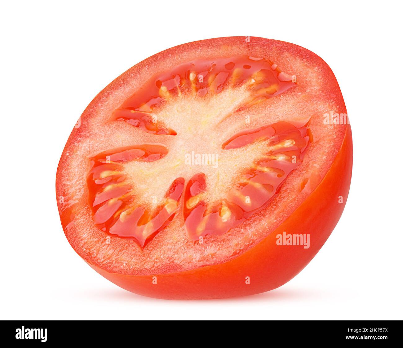 Fresh red tomato cut in half isolated on white background Clipping Path. Full depth of field. Stock Photo