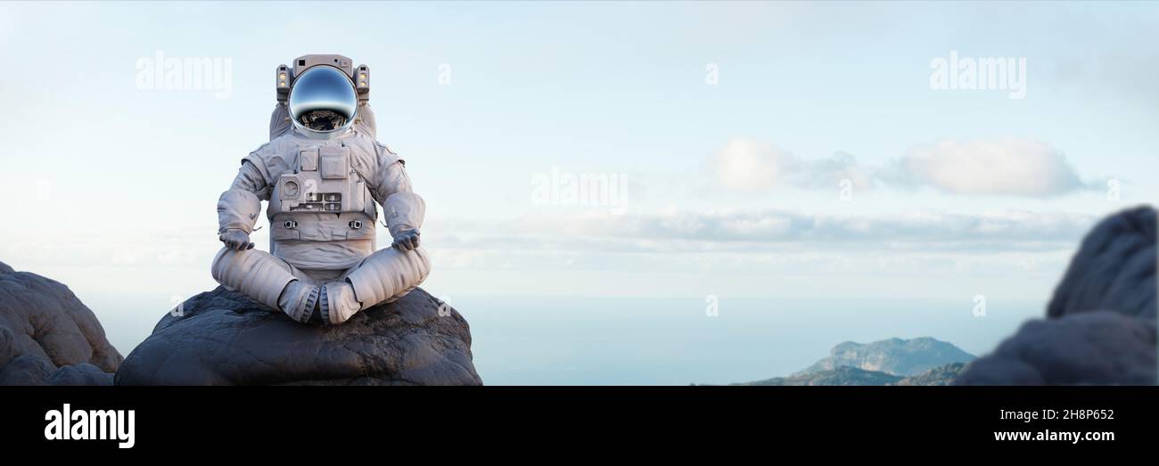 astronaut meditating on the surface of an alien planet Stock Photo - Alamy
