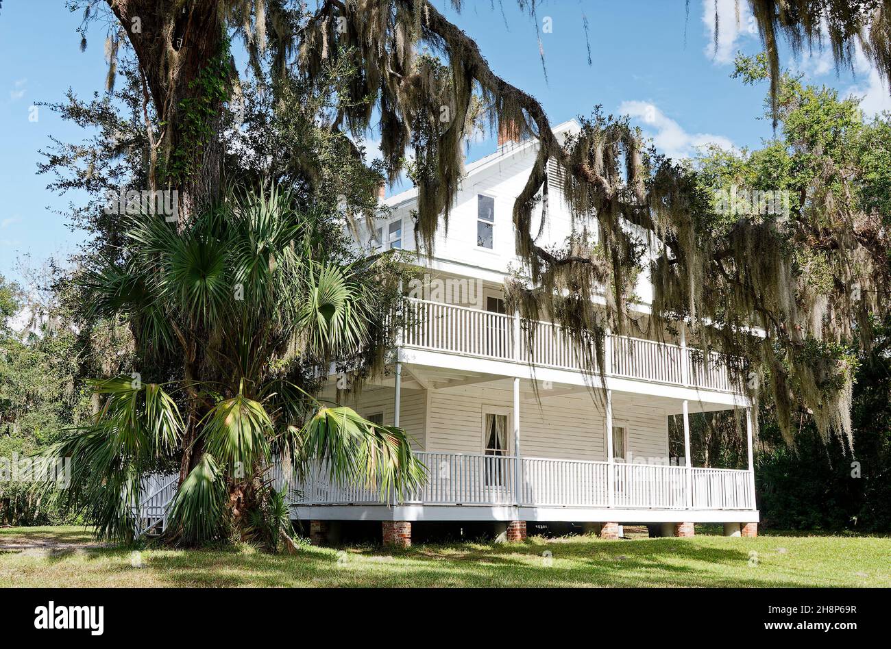 Louis P. Thursby house, 1872, 3 story, monument to central Florida's frontier days, white, large porches, constructed of pine, historic, National Regi Stock Photo