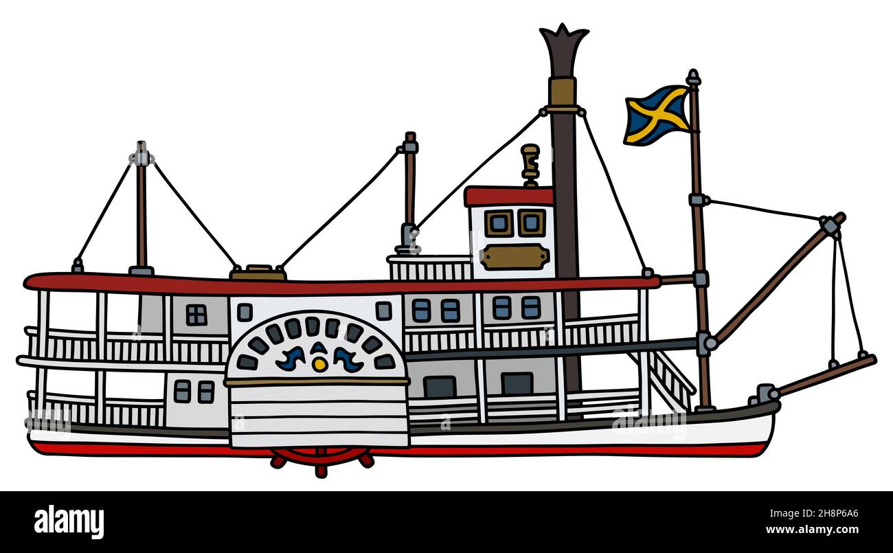Hand drawing of a classic steam paddle riverboat Stock Photo Alamy