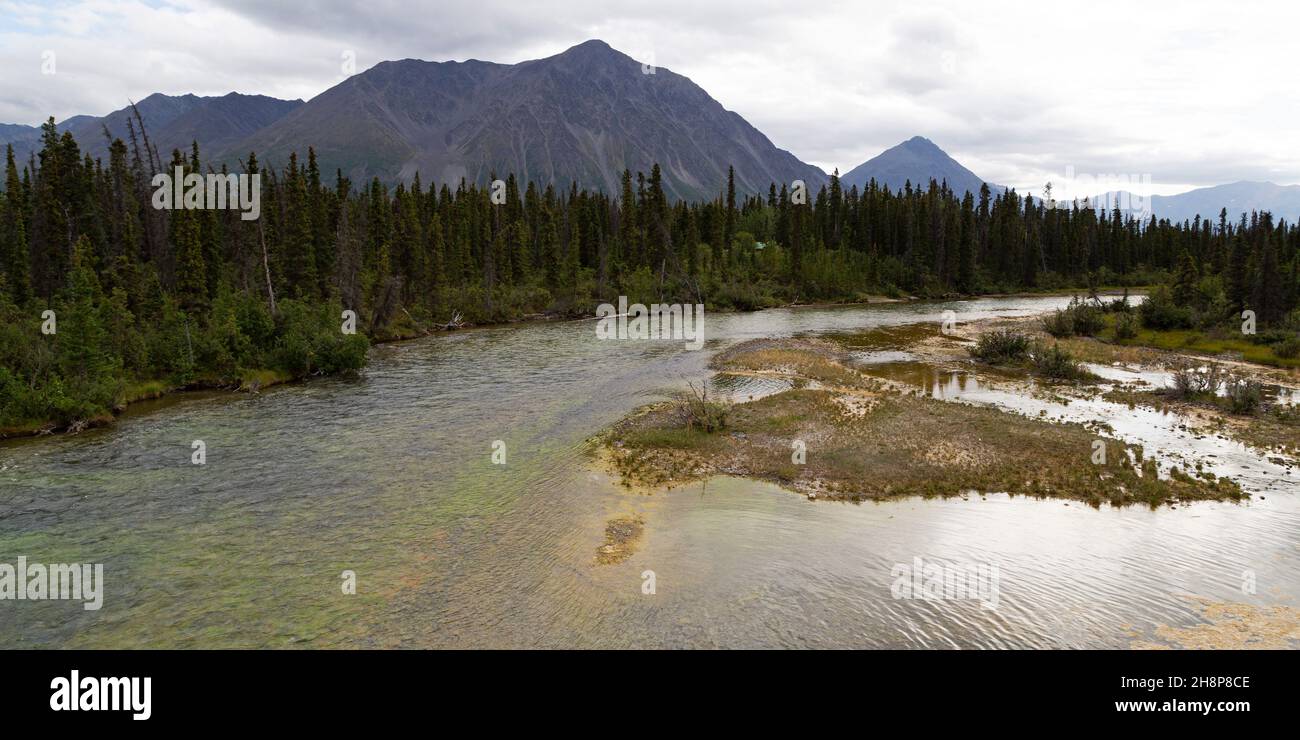 Landscape around the Kathleen River in the Yukon, Canada. The waterway flows through Kluane National Park and Reserve. Stock Photo